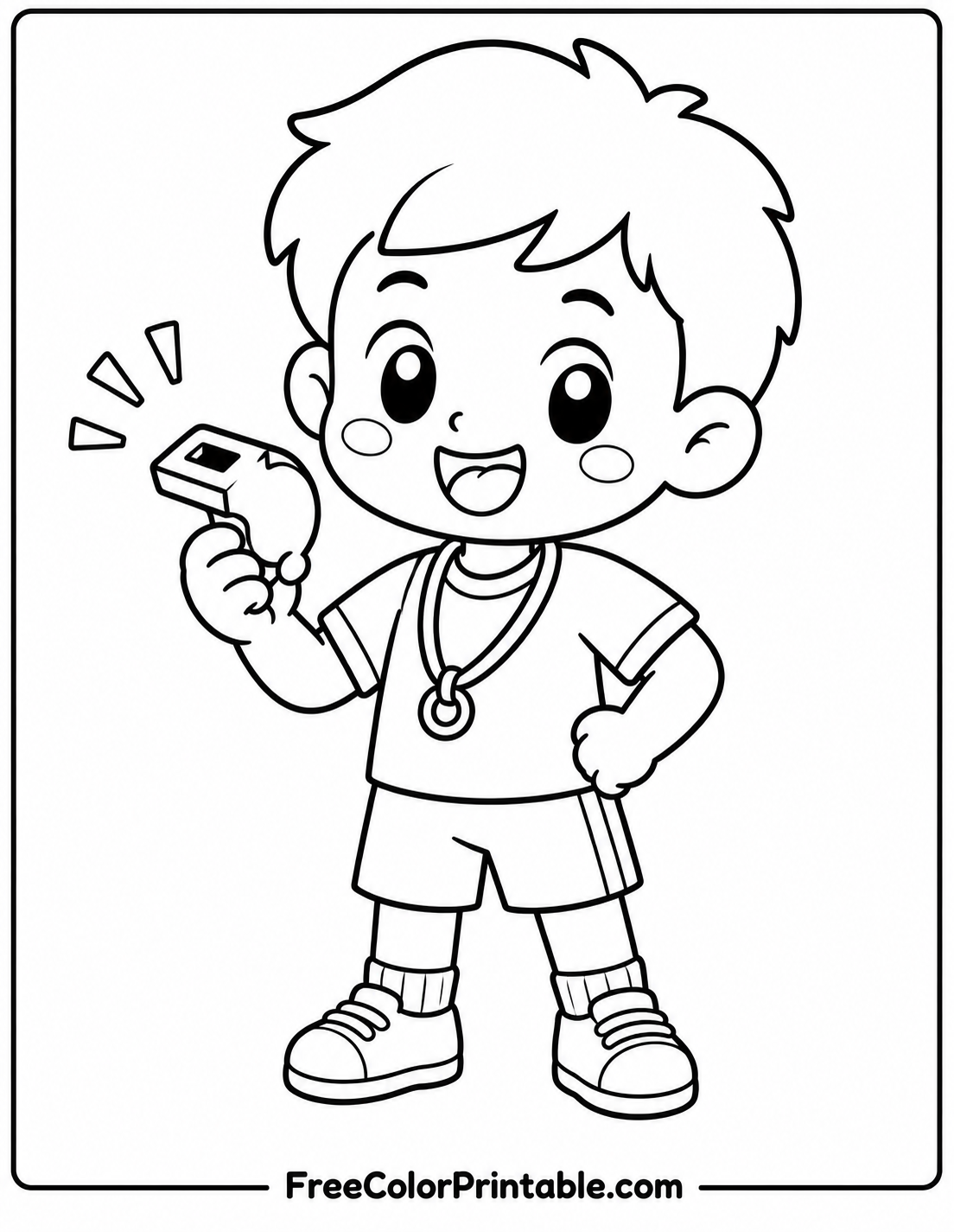 Boy with whistle coloring page Coloring Page — Free Printable — free printable coloring page